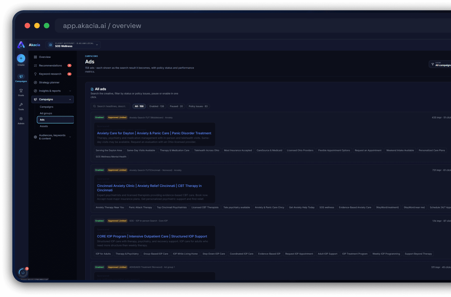 Akacia dashboard